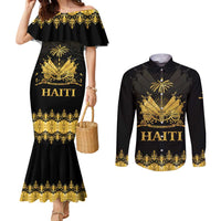 Haiti Neg Marron Gold Couples Matching Mermaid Dress and Long Sleeve Button Shirt Lespwa pa anyen san aksyon LT01 Gold - Polynesian Pride