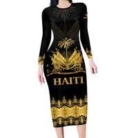 Haiti Neg Marron Gold Family Matching Long Sleeve Bodycon Dress and Hawaiian Shirt Lespwa pa anyen san aksyon LT01 Mom's Dress Gold - Polynesian Pride