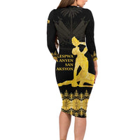 Haiti Neg Marron Gold Family Matching Long Sleeve Bodycon Dress and Hawaiian Shirt Lespwa pa anyen san aksyon LT01 - Polynesian Pride
