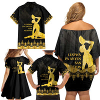 Haiti Neg Marron Gold Family Matching Off Shoulder Short Dress and Hawaiian Shirt Lespwa pa anyen san aksyon LT01 - Polynesian Pride