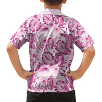 Pink Ribbon Hibiscus Tropical Pattern Family Matching Off Shoulder Short Dress and Hawaiian Shirt Breast Cancer LT01 - Polynesian Pride