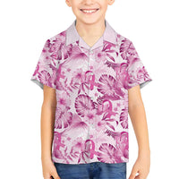 Pink Ribbon Hibiscus Tropical Pattern Family Matching Tank Maxi Dress and Hawaiian Shirt Breast Cancer LT01 Son's Shirt Pink - Polynesian Pride