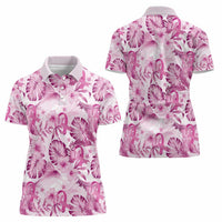 Pink Ribbon Hibiscus Tropical Pattern Women Polo Shirt Breast Cancer