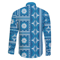 Fiji Masi All Blue Family Matching Off Shoulder Short Dress and Hawaiian Shirt Tapa Pattern - Polynesian Pride