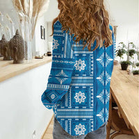 Fiji Masi All Blue Women Casual Shirt Tapa Pattern - Polynesian Pride