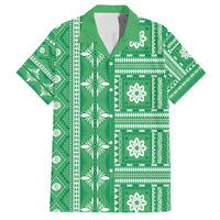 Fiji Masi All Green Family Matching Off Shoulder Maxi Dress and Hawaiian Shirt Tapa Pattern - Polynesian Pride