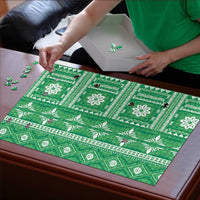Fiji Masi All Green Puzzle Tapa Pattern LT01 - Polynesian Pride