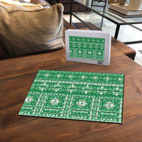 Fiji Masi All Green Puzzle Tapa Pattern LT01 - Polynesian Pride