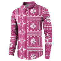 Fiji Masi All Pink Button Sweatshirt Tapa Pattern LT01 - Polynesian Pride
