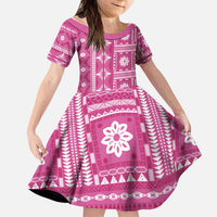 Fiji Masi All Pink Kid Short Sleeve Dress Tapa Pattern - Polynesian Pride