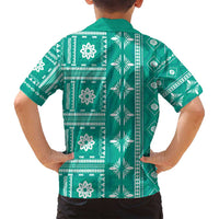 Fiji Masi All Teal Family Matching Puletasi and Hawaiian Shirt Tapa Pattern - Polynesian Pride