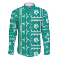 Fiji Masi All Teal Family Matching Summer Maxi Dress and Hawaiian Shirt Tapa Pattern - Polynesian Pride