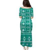 Fiji Masi All Teal Puletasi Tapa Pattern - Polynesian Pride