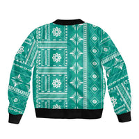 Fiji Masi All Teal Sleeve Zip Bomber Jacket Tapa Pattern LT01 - Polynesian Pride