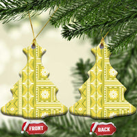 Fiji Masi All Yellow Ceramic Ornament Tapa Pattern - Polynesian Pride