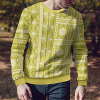 Fiji Masi All Yellow Ugly Christmas Sweater Tapa Pattern - Polynesian Pride