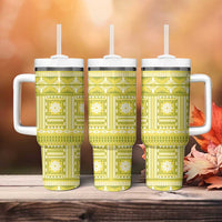 Fiji Masi All Yellow Tumbler With Handle Tapa Pattern - Polynesian Pride
