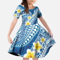 Plumeria Polynesian Blue Glitter Pattern Kid Short Sleeve Dress