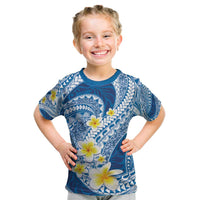 Plumeria Polynesian Blue Glitter Pattern Kid T Shirt