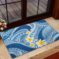 Plumeria Polynesian Blue Glitter Pattern Rubber Doormat