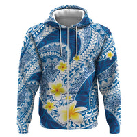 Plumeria Polynesian Blue Glitter Pattern Zip Hoodie