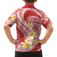 Plumeria Polynesian Coral Glitter Pattern Family Matching Off The Shoulder Long Sleeve Dress and Hawaiian Shirt