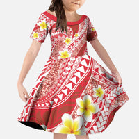 Plumeria Polynesian Coral Glitter Pattern Family Matching Off The Shoulder Long Sleeve Dress and Hawaiian Shirt