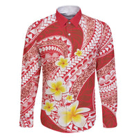 Plumeria Polynesian Coral Glitter Pattern Family Matching Short Sleeve Bodycon Dress and Hawaiian Shirt