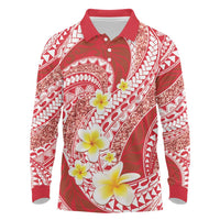 Plumeria Polynesian Coral Glitter Pattern Long Sleeve Polo Shirt