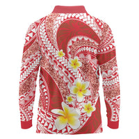 Plumeria Polynesian Coral Glitter Pattern Long Sleeve Polo Shirt