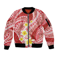 Plumeria Polynesian Coral Glitter Pattern Sleeve Zip Bomber Jacket