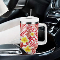Plumeria Polynesian Coral Glitter Pattern Tumbler With Handle