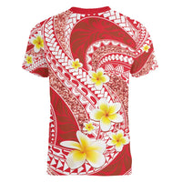 Plumeria Polynesian Coral Glitter Pattern Women V-Neck T-Shirt