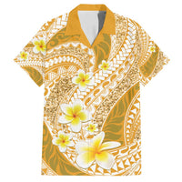 Plumeria Polynesian Gold Glitter Pattern Family Matching Tank Maxi Dress and Hawaiian Shirt