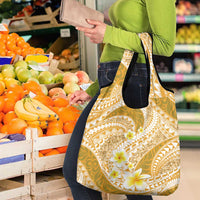 Plumeria Polynesian Gold Glitter Pattern Grocery Bag