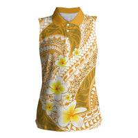 Plumeria Polynesian Gold Glitter Pattern Women Sleeveless Polo Shirt