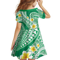 Plumeria Polynesian Green Glitter Pattern Family Matching Short Sleeve Bodycon Dress and Hawaiian Shirt