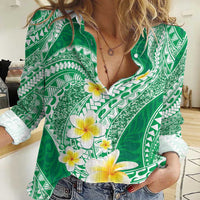 Plumeria Polynesian Green Glitter Pattern Women Casual Shirt LT01 Female Green - Polynesian Pride