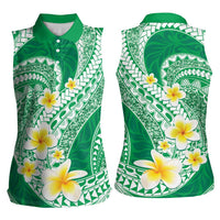 Plumeria Polynesian Green Glitter Pattern Women Sleeveless Polo Shirt