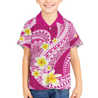 Plumeria Polynesian Pink Glitter Pattern Family Matching Short Sleeve Bodycon Dress and Hawaiian Shirt