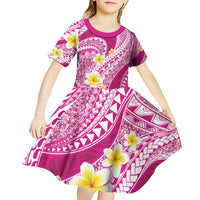 Plumeria Polynesian Pink Glitter Pattern Kid Short Sleeve Dress