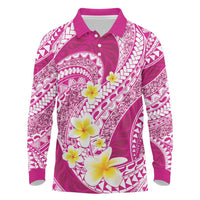 Plumeria Polynesian Pink Glitter Pattern Long Sleeve Polo Shirt