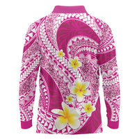 Plumeria Polynesian Pink Glitter Pattern Long Sleeve Polo Shirt