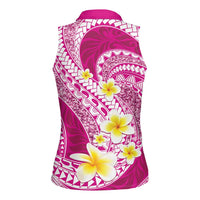 Plumeria Polynesian Pink Glitter Pattern Women Sleeveless Polo Shirt