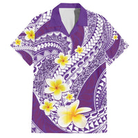 Plumeria Polynesian Purple Glitter Pattern Family Matching Off The Shoulder Long Sleeve Dress and Hawaiian Shirt