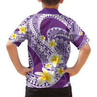 Plumeria Polynesian Purple Glitter Pattern Family Matching Puletasi and Hawaiian Shirt