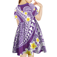 Plumeria Polynesian Purple Glitter Pattern Kid Short Sleeve Dress