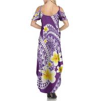 Plumeria Polynesian Purple Glitter Pattern Summer Maxi Dress