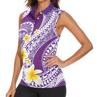 Plumeria Polynesian Purple Glitter Pattern Women Sleeveless Polo Shirt