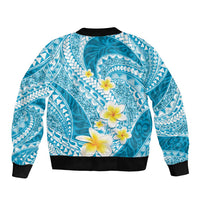 Plumeria Polynesian Sky Blue Glitter Pattern Bomber Jacket